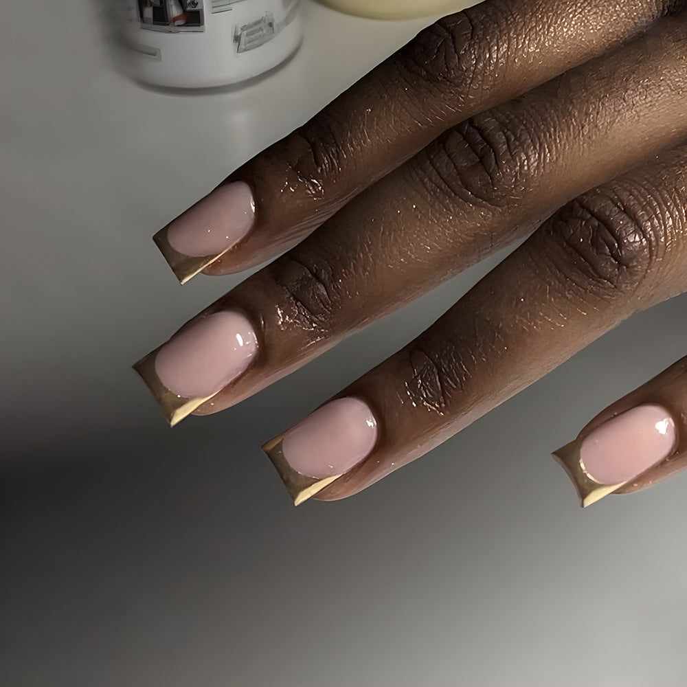 Simple Golden Trim French Nail Tips, long-lasting & reusable Press Ons