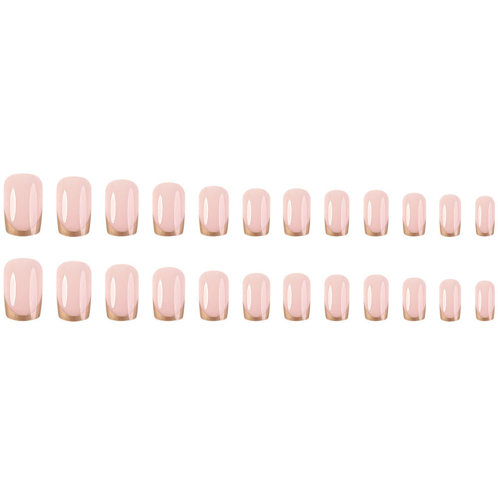 Simple Golden Trim French Nail Tips, long-lasting & reusable Press Ons