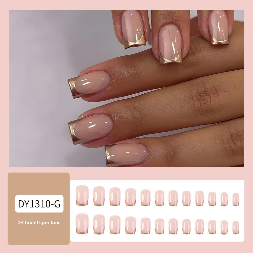 Simple Golden Trim French Nail Tips, long-lasting & reusable Press Ons