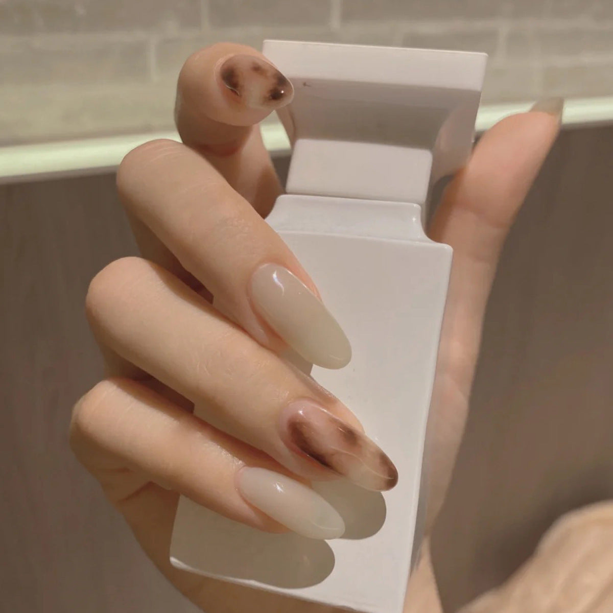 Nude Transparent Jade Leopard Print Wear, Salon finish long-lasting Press on nails